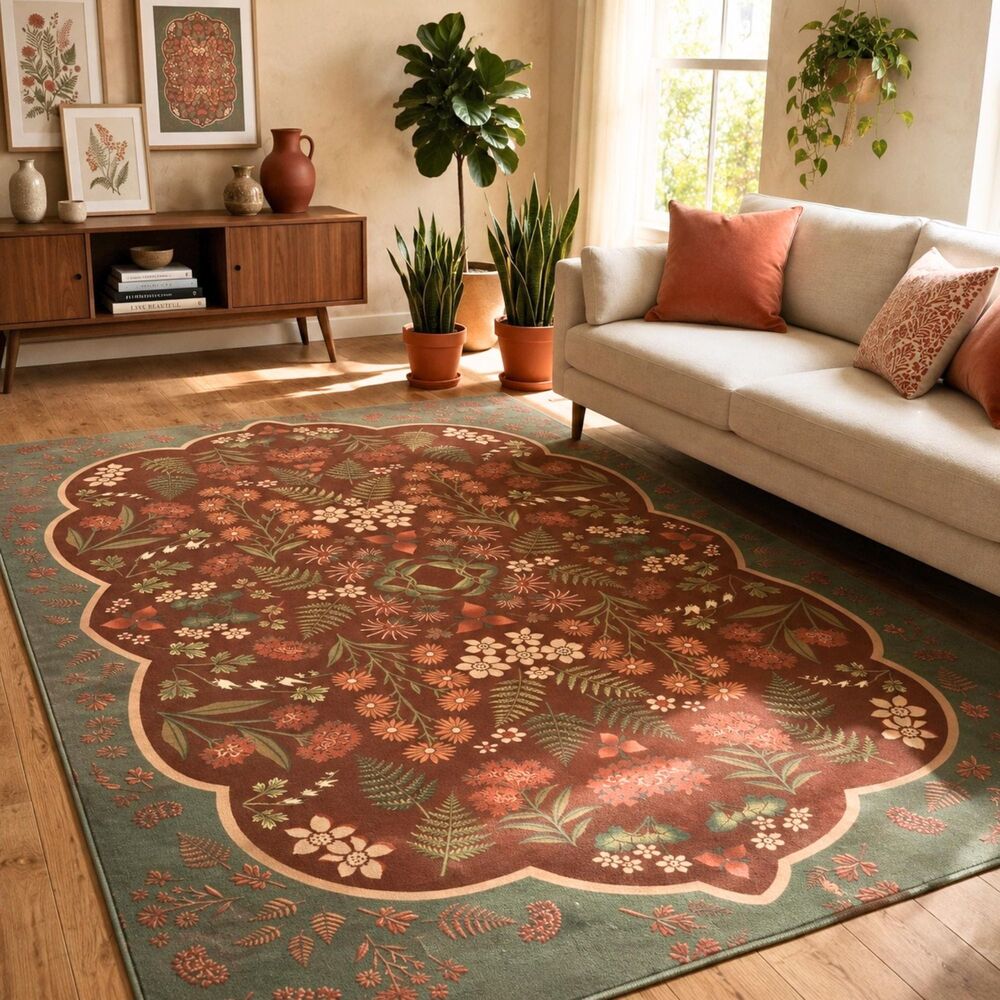 Cottagecore Folk Art Native Wildflower Area Rug